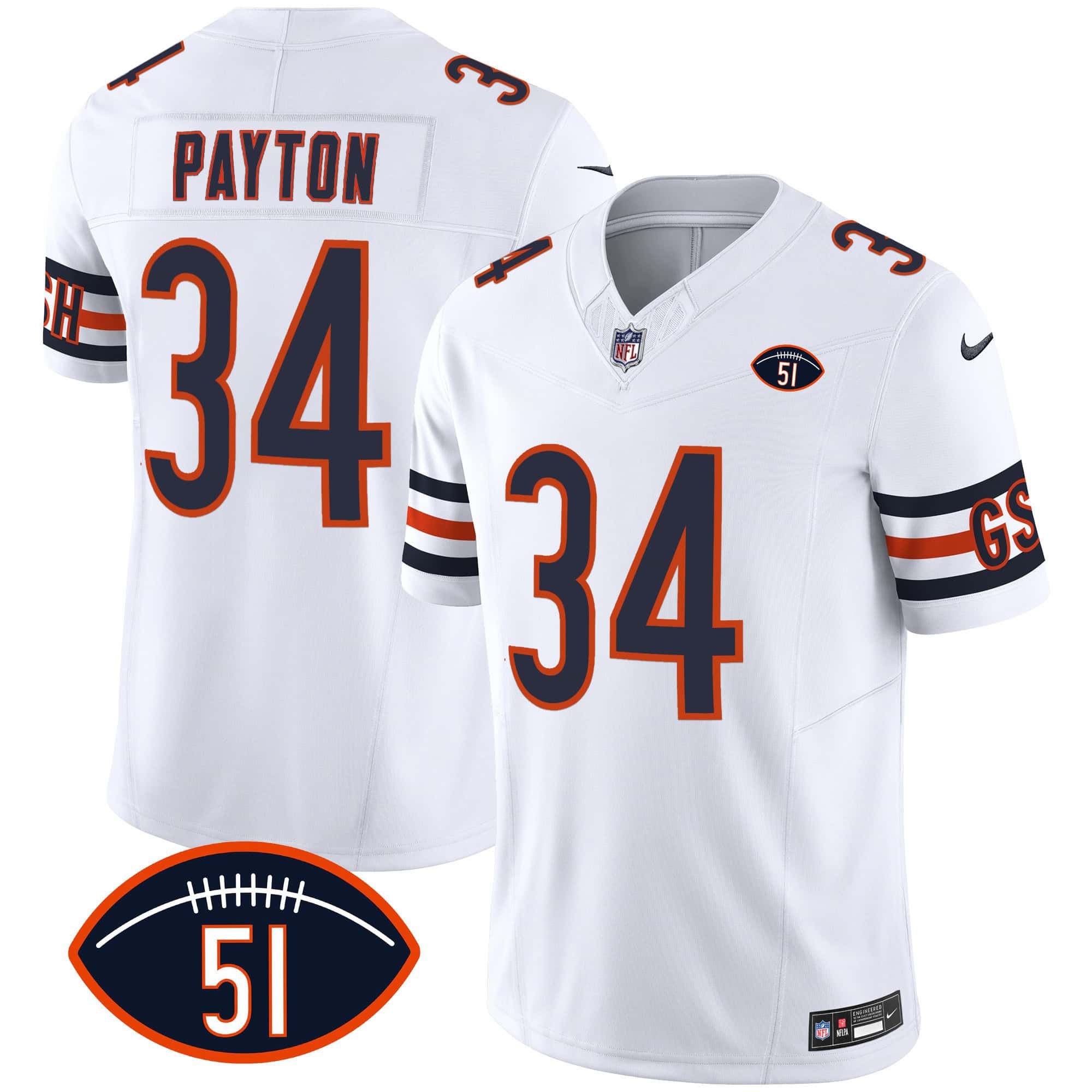 Men Chicago Bears #34 Payton White 2024 Nike Patch GSH Vapor NFL Jersey